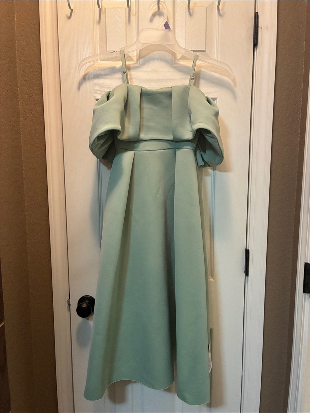 ASOS Sage Green Off-Shoulder Midi Formal/Bridesmaid Dress